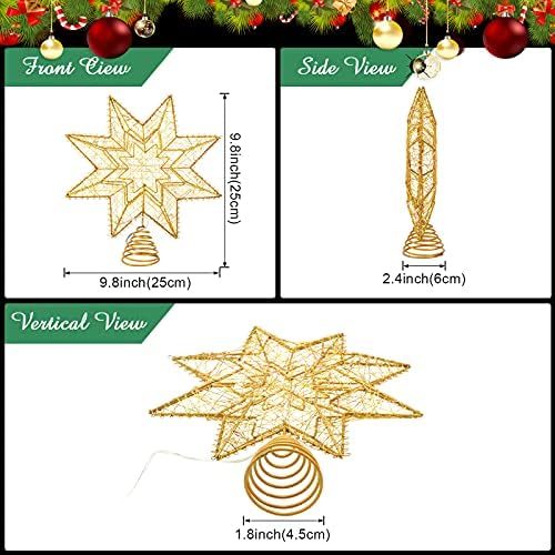 12.6 אינץ 'עץ כוכב חג המולד טופר זהוב מקורה ראטאן כוכב Teetop 8 נקודות כוכב חג המולד חג המולד צמר צמרת עץ חג