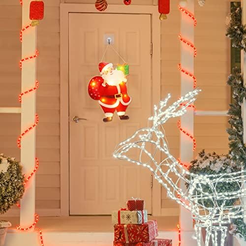 קישוט צללית חלון חג המולד מואר 17 אינץ 'סוללת סנטה קלאוס מופעלת עם וו כוס יניקה לקיר זכוכית חלון חג המולד קיר