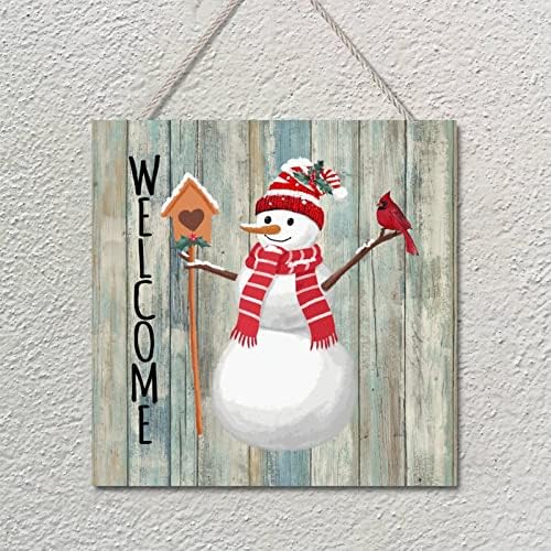 שלט חג שמח איש שלג ברוך הבא חורף בלוק עץ שלט לוח קיר לחג המולד שלטי קיר מעץ למטבח משרד סלון בית 12 x12