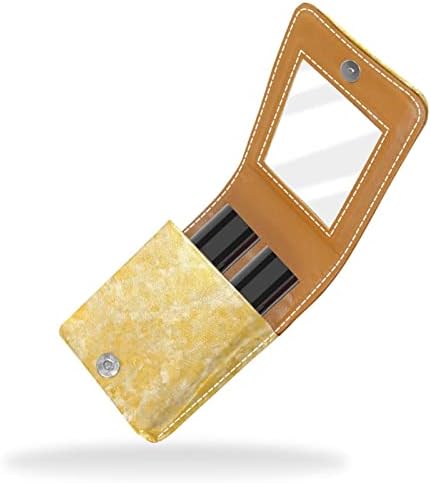 אוריואקאן שפתון מקרה עם מראה חמוד נייד איפור תיק קוסמטי פאוץ, צהוב רטרו השיש דפוס
