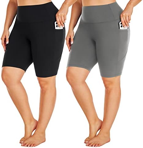 יוג נשים בתוספת גודל מכנסי אופנוען עם כיסים-2 מארז גבוהה מותן בטן בקרת אימון יוגה מכנסיים קצרים אקס ל - 4 אקס ל