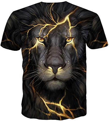 האריה חולצות לגברים בעלי החיים חולצה ברקים אריות מלך גברים קצר שרוול