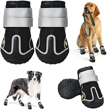 מגפי כלבים של אודריו ומגני כפות, נעלי כלבים לכלבים גדולים, 4 יחידים בינוניים כלבים עם סוליה אנטי-החלקה מחוספסת ומשקפים