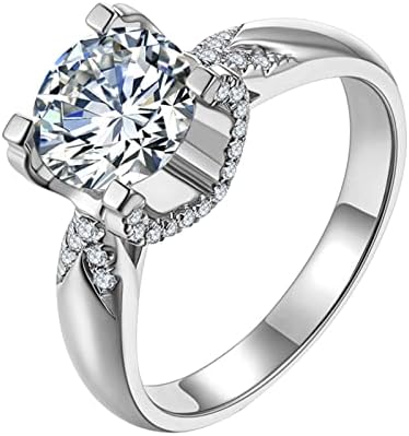 אופנה נשים של עגול זירקוניה מצופה כסף טבעת אירוסין חתונה טבעת תכשיטי בני נוער טרנדי
