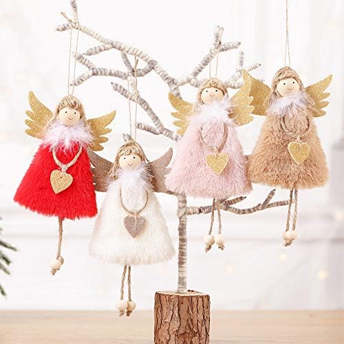BRKURLEG 4 יחידים בובת חג מולד מלאך, תגיות חמודות בובת קטיפה עץ חג המולד דלת קיר קיר קישוטים לקישוט בית קישוטים לקישוט