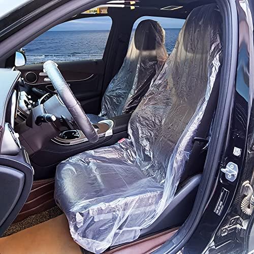 Wlussell 100 PCS כיסויי מושב רכב חד פעמיים מפלסטיק, כיסויי הגנה מפני מושב חד פעמי אוניברסלי אטום למים לכיסא מכונית, מושבי