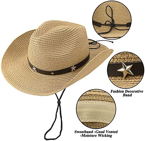 כובעי קאובוי קיץ לילדים פעוט כובע מערבי קש שמש רחב שוליים לבנים בנות 2-4 שנים