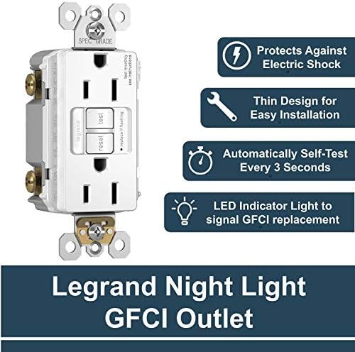 Legrand Radiant 15A, Outlet GFCI לבדיקה עצמית, עם אור לילה מובנה, לבן