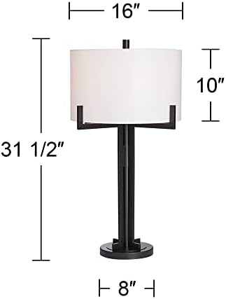 פרנקלין ברזל עובד אידירה מודרני תעשייתי מינימליסטי סגנון שולחן מנורת 31.5 גבוה שחור מתכת לבן תוף צל דקור לסלון חדר