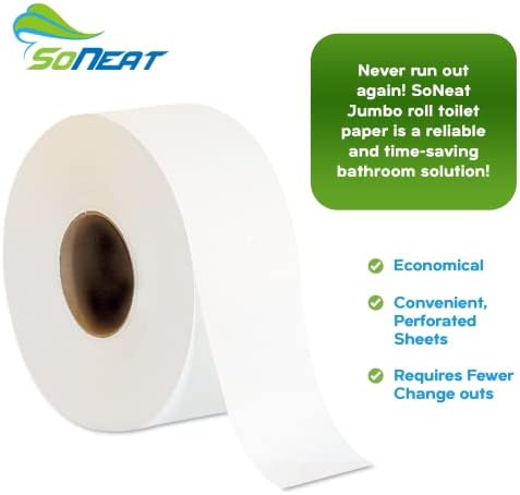 גלילי נייר טואלט דו -שכבותיים של Soneat - נייר טואלט מסחרי בגודל 9 אינץ ' - תואם למתקן אסלה ג'מבו רגיל - 1000 רגל. ארוך