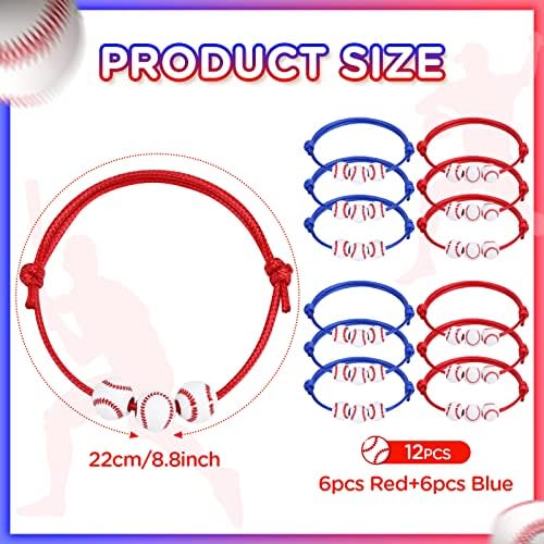 12 יחידות בייסבול קסם צמידי בייסבול המפלגה טובות בייסבול חרוזים אדום כחול מתכוונן צמידי השראה ספורט בייסבול