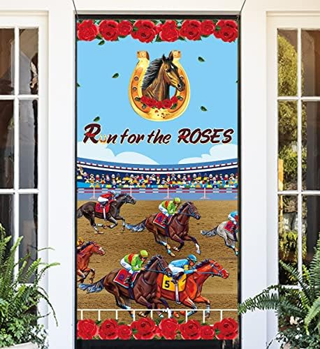קנטאקי דרבי ספקי צד-לרוץ ורדים דלת כיסוי דרבי יום מרוצי סוסים באנר תמונה רקע עבור קנטאקי דרבי דלת קישוטים