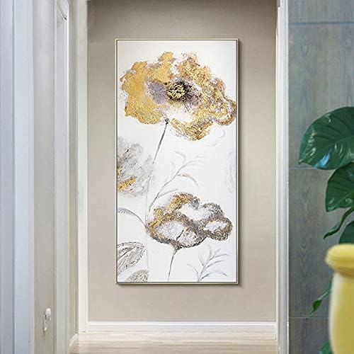 Yzbedset מודרני תקציר פופולרי פרחי כסף זהב תמונה לקישוט הקיר ביתי ציור שמן בעבודת יד על בד לסלון חדר שינה משרדי מסדרון מלון