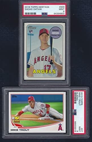 Shohei Ohtani Topps Heritage & Mike Trout All Star Gold Rookie Cup 27 הג'רזי שלו מספר 2 טירון טירון מגרש PSA