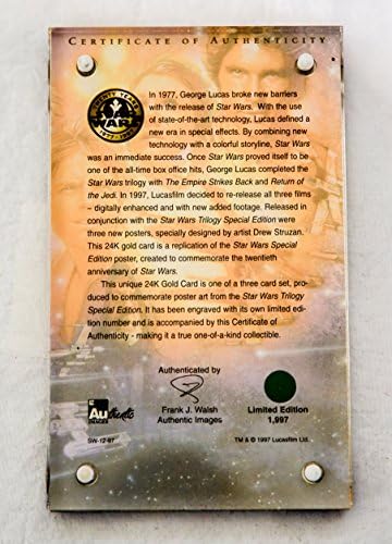 1997 תמונות אותנטיות מהדורה מיוחדת של מלחמת הכוכבים 24K פוסטר אספני מתכת זהב מערכה מוגבלת מהדורה מוגבלת 4/1997