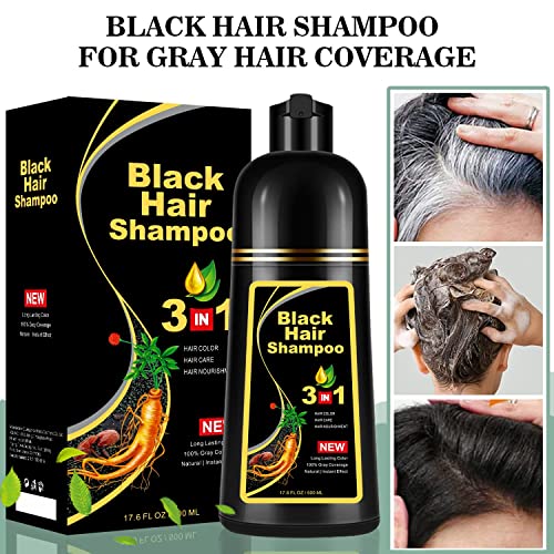 שמפו צבע שיער שחור מיידי לשיער אפור, שמפו צבע שיער מיידו טבעי לנשים וגברים, כיסוי אפור, 3 ב-1 מרכיבים צמחיים, צבעי שמפו