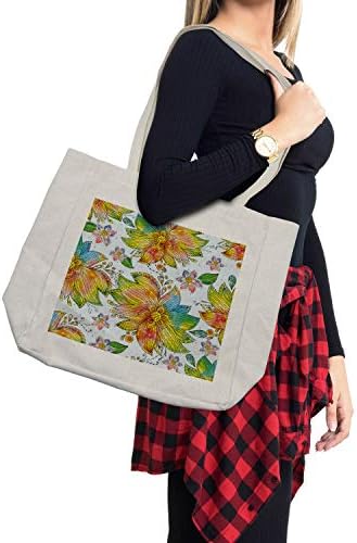 תיק קניות פרחוני של אמבסון, פרחי עלי כותרת של פרחי מאקרו מטשטשים אפקטים של מברשת מברשת בצבעי מים הדפס אמנות