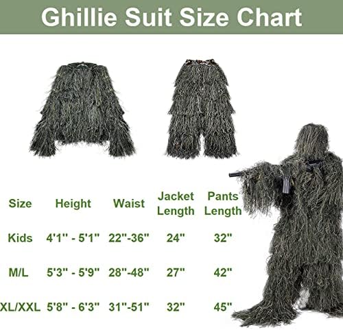חליפת Latolin Ghillie 5 ב -1, בגדים לחליפת ציד הסוואה תלת מימדית, חליפות חליפת חליפת גילי עם חליפות גיליס עם גברים ציד, תחפושת