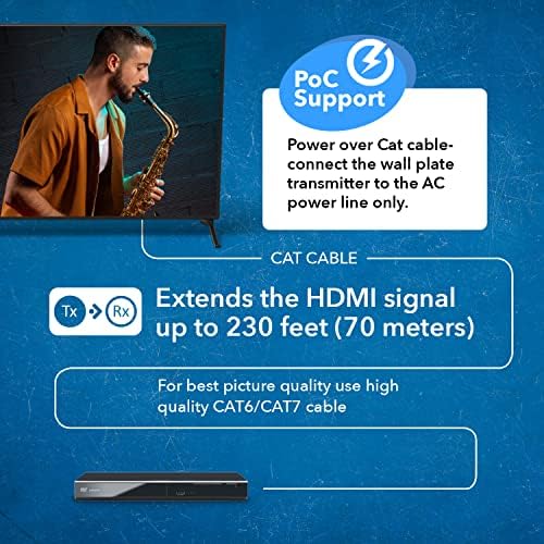 OREI 4K HDMI Extender, מעל משדר צלחת קיר כבל CAT6/CAT7 יחיד