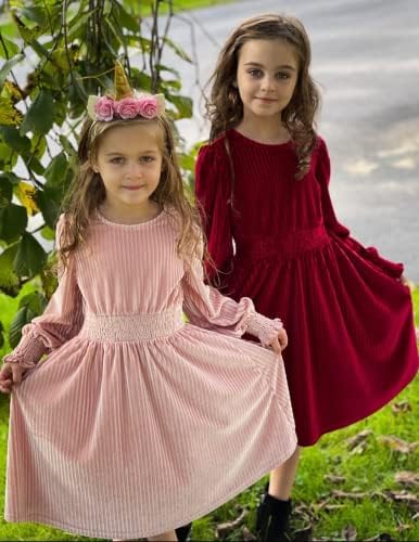 ארשיינר בנות שמלת שרוול ארוך שמלת קטיפה צוואר צוואר מידי סתיו שמלה רגילה וינטג 'לילדים 4-13y