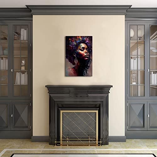 Swdryuz אמנות קיר אפריקאית אמריקאית - אמנות קיר קיר קיר בחורה שחורה - ציור אישה אפריקאית שחורה צבעונית - אמנות קיר בד לעיצוב