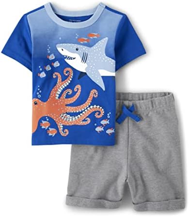 פלייס לילדים נערים תינוקות ופעוטות חולצה עם שרוול קצר ומכנסיים קצרים, סט 2 מחשב