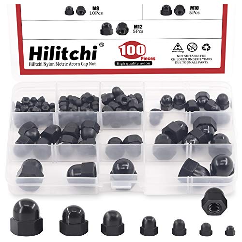 היליצ 'י 7 גדלים 100 יחידות שחור ניילון צנובר אגוז מטרי פנימי הברגה כובע אגוזי מבחר ערכת מ' 3 4 5 6 8 10 12 כיפת אגוזים