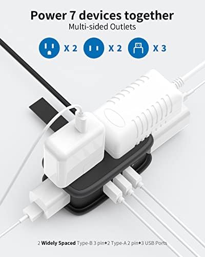 Ntonpower Power Power Strip Bundle, 3 שקעים 2 רצועת חשמל ניידת USB עם חוט קצר 15 אינץ