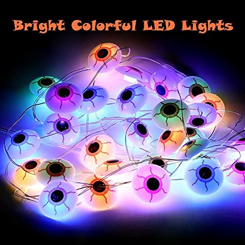 LED צבעוני ליל כל הקדושים אורות מיתרי גלגל עיניים, 10 רגל 30 נוריות LED סוללות מופעלות על סוללות 8 מצבים פליקיינג IP44