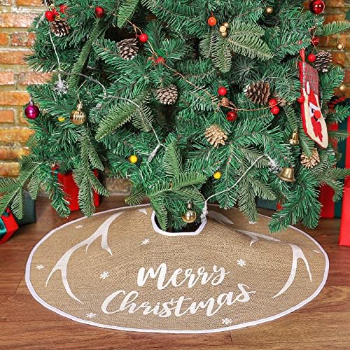 חצאית עץ חג המולד של Hohotime Burlap, 30 אינץ 'זוהר, דפוס איילים לבן מודפס לעץ חג המולד חג המולד חג המולד קישוטי