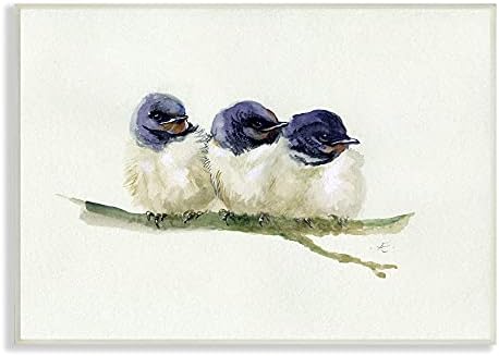 שלישיית תעשיות סטופל של ציפורים סנוניות תינוקות היושבות על ענף, עוצב על ידי לוח קיר בצבעי מים של ורברוג',