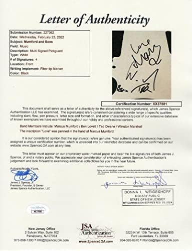 ממפורד ובניו להקה מלאה חתימה חתומה גיטרה חשמלית פנדר טלקסטר אדום ב/ ג 'יימס ספנס ג' יי. אס. איי מכתב אותנטיות-חתום