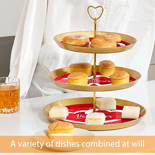 קינוח כוס עוגת סטנד, שולחן קישוט לחתונה מסיבת יום הולדת חגיגה,האהבה יום אהבת לב אדום דפוס