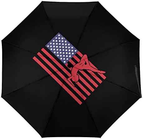 מטריית נסיעות מתעמלת דגל אמריקאי עמיד בפני רוח מטרייה מתקפלת לגשם מטרייה ניידת פתיחה וסגירה אוטומטית