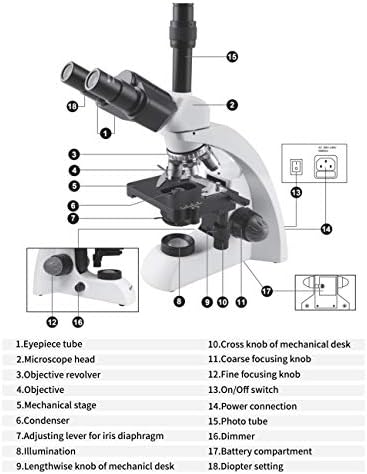 מיקרוסקופ משקפת מעבדה 40-1600 לד למבוגרים עם מיקרוסקופ מתחם טרינוקולרי תואם מצלמה שלב מכאני אבה הקבל