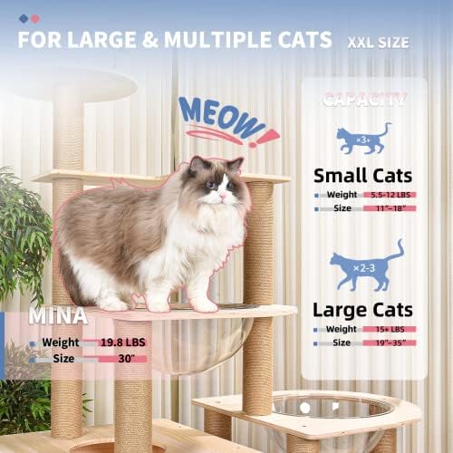 עץ חתול עץ עבור חתול גדול 20 פאונד כבד החובה עם קפסולת חלל, מגדל חתול גבוה עבור חתולים מקורה, דירה חתול גדול עם