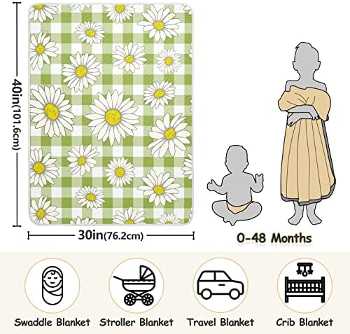 שמיכת קמומיל פרחי קמומיל שמיכה כותנה לתינוקות, קבלת שמיכה, שמיכה רכה קלה משקל עריסה, טיולון, שמיכות משתלות, משובץ באפלו,