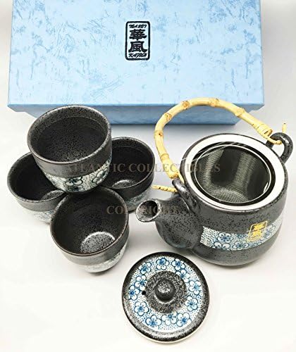 מתנת אברוס עיצוב יפני כחול סאקורה פריחת דובדבן פחם סיר תה קרמיקה אפור וכוסות שירות ל -4 ערכות מתנה של קומקום