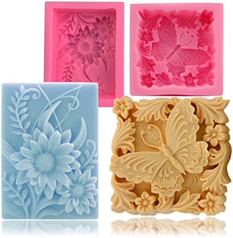 2 חבילה תבניות סבון פרחים פרפר לייצור סבון, עובש סיליקון פרחוני תלת -ממדי לסבונים בעבודת יד, פצצות אמבטיה, ברים קרמים,