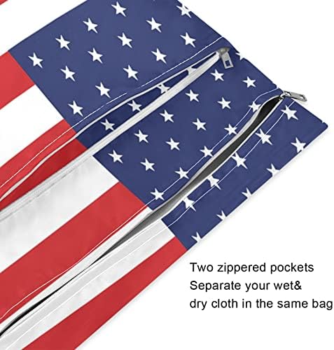 ZZXXB דגל אמריקאי שקית רטובה אטומה למים חיתול בד לשימוש חוזר תיק יבש רטוב עם כיס רוכסן לטיול בריכת חוף כושר