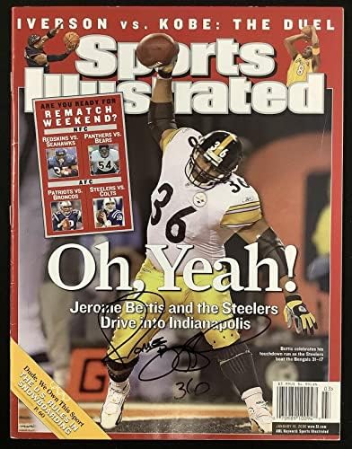 ג'רום בטיס חתום על ספורטס אילוסטרייטד 1/16/06 אין תווית Steelers Auto Hof JSA - מגזיני NFL עם חתימה