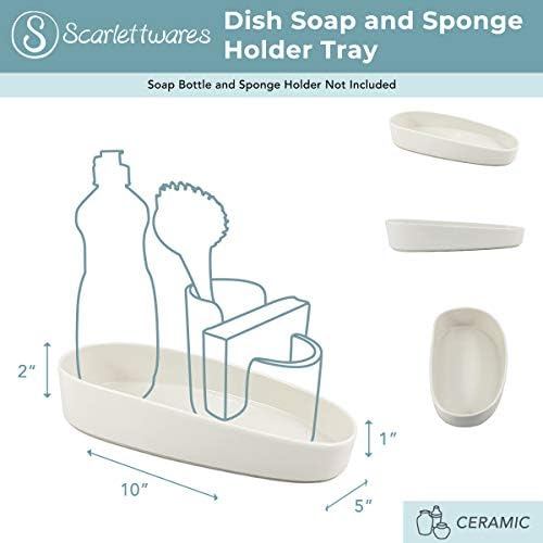 Scarlettwares מחזיק ספוג סבון מגש בקבוק מטבח כיור מארגן את דלפק המטבח שלך מודרני מודרני מגש כיור קרמיקה מלוטש
