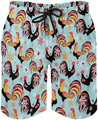 בהיר דפוס עם תרנגולים גברים של בגד ים מהיר יבש לשחות מכנסיים בגד ים חוף לשחות לוח מכנסיים קצרים עם כיסים