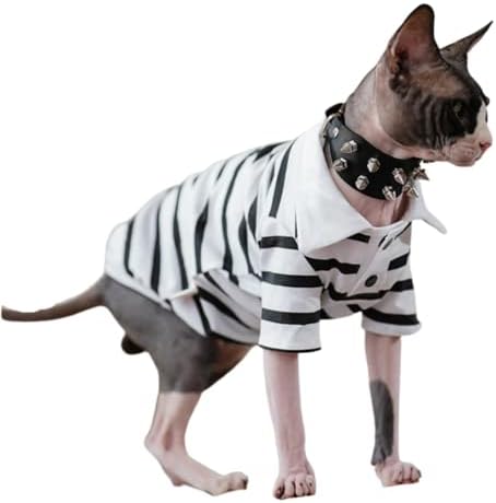 WCDJOMOP בגדי חתול חסרי שיער - חולצת טריקו פולו סתיו כותנה סתיו פס שרוול ארוך הדפס סוודר סרבלים סרבלים פיג'מות