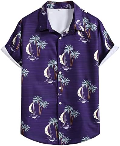 2023 גברים חדשים הוואי הדפס חוף הים כפתור דש חוף חולצה חולצה חולצה שרוול קצר אופנה מזדמן גברים