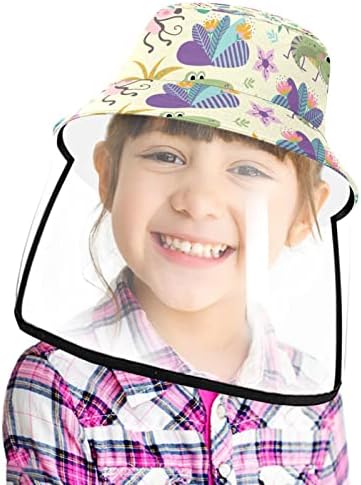 כובע מגן למבוגרים עם מגן פנים, כובע דייג כובע אנטי שמש, קוף מצויר תנין תנין טרופי חיה ג'ונגל