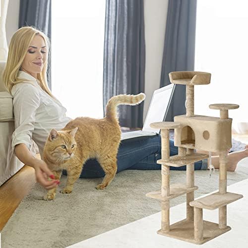 רב-רמת גדול חתול עץ לחתולים מקורה 54 סנטימטרים חתול מגדל עם סיסל מכוסה גרוד & מגבר; חתול צעצוע, גורים פעילות מרכז מגדל חתול