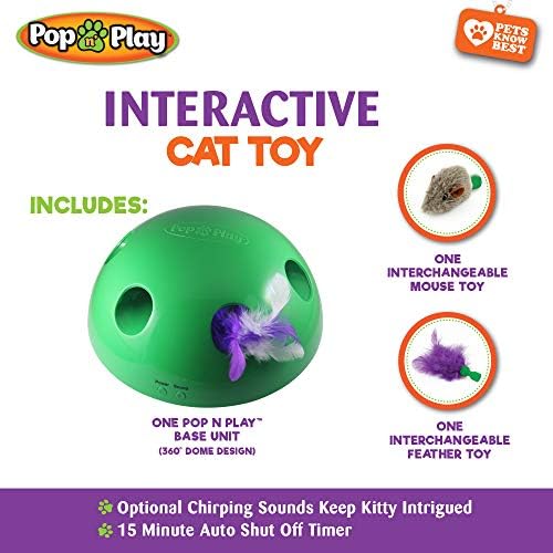 Allstar Innovations Pop n 'Play Interactive Motion Cat Toy, כולל: טיזר נוצה ועכבר אלקטרוני חכם אלקטרוני, עכבר,