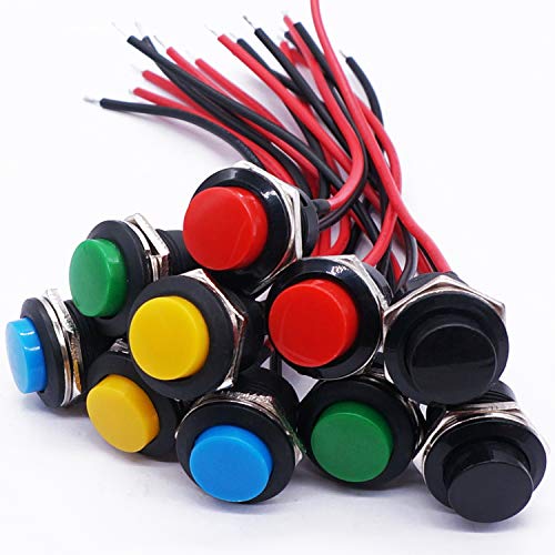 TWIDEC/10 יחידות כפתור רגעים מתג כפתור SPST AC250V/3A AC125V/6A MINI OFF על 5 צבע עם חוטים מראש R13-507-5C-X