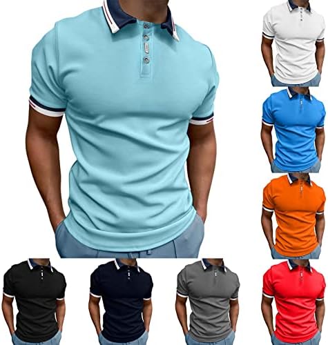 חולצות פולו של XXBR Mens, פס שרוול קצר טלאים כפתור צוואר צוואר גולף גולף קיץ עסקים מזדמנים עבודה טניס חולצת טניס